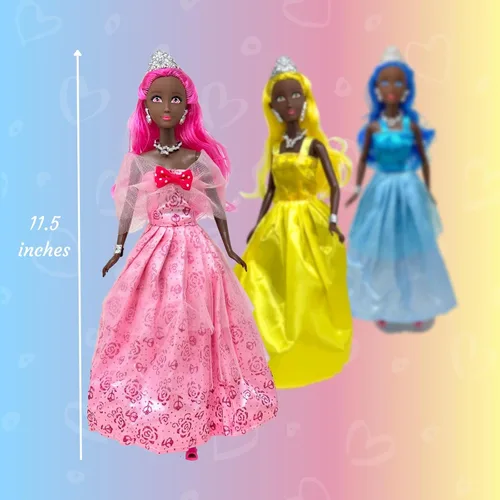 Vista 4 de Juego de muñecas de princesa para niñas, 3 muñecas pequeñas para casa de muñecas de cuento de hadas Muñecas de princesa de 11.5 pulgadas