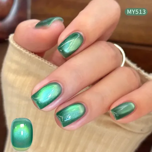 Vista 4 de Born Pretty Esmalte de uñas de gel magnético de ojos de gato verde, 6 colores brillantes con purpurina de cristal holográfico, salvia, oliva