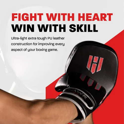 Vista 7 de Hawk Sports - Manoplas de boxeo curvadas con acolchado de espuma EVA, manoplas de enfoque de cuero resistente para entrenamiento de boxeo y artes
