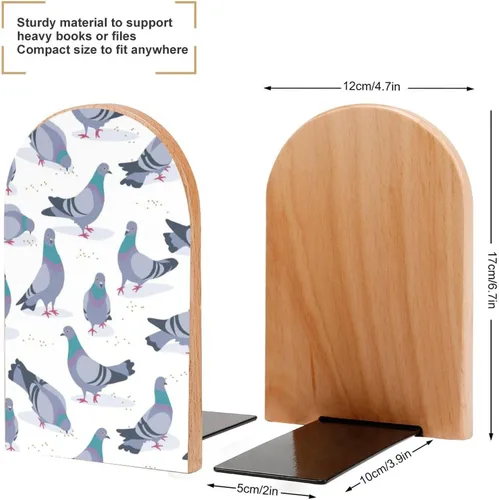 Vista 2 de Bird Rock Doves - Sujetalibros de madera resistente para estantes, tapones decorativos antideslizantes resistentes para libros, películas, CDs