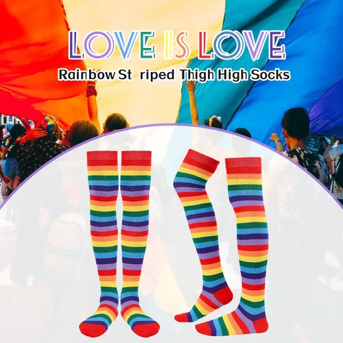 Vista 2 de Zando Calcetines altos hasta el muslo de talla grande para muslos gruesos para mujer, medias altas a rayas hasta el muslo por encima de la rodilla