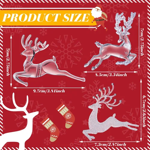 Vista 3 de Bencailor 6 piezas de adornos de reno acrílicos para árbol de Navidad, cascanueces de cristal, reno bailando, figura colgante decorativa, adornos