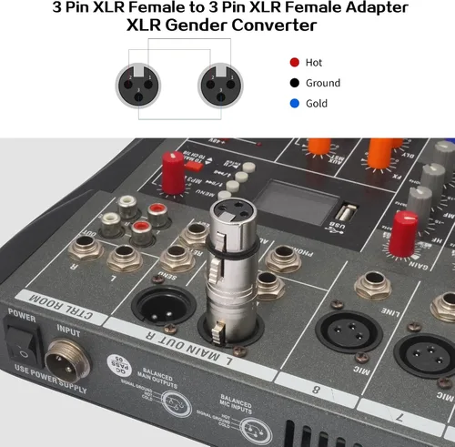 Vista 3 de Adaptador de acoplador XLR hembra a hembra de 3 pines conector XLR para cables de audio o sistemas PA 2 unids