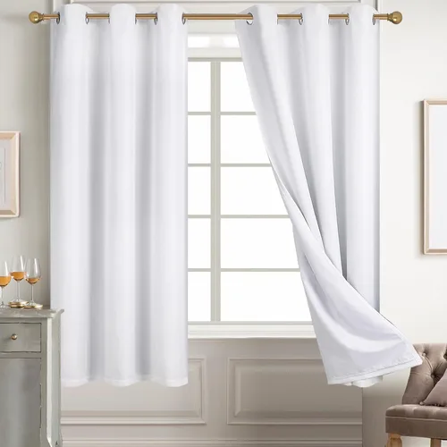 Vista 29 de Diraysid Cortinas 100% opacas de lino beige para dormitorio, con ojales, aislamiento térmico, cortinas de oscurecimiento de habitación