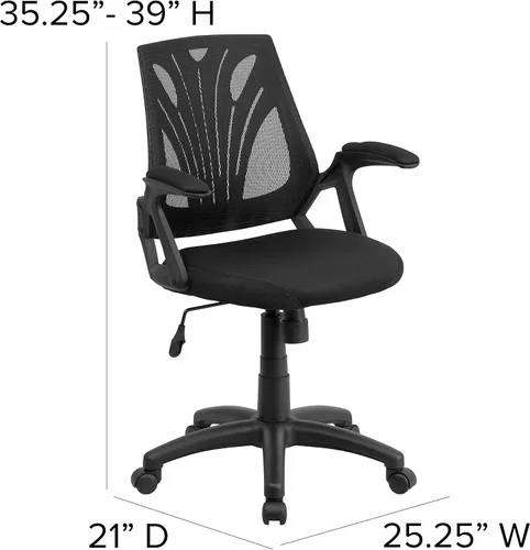 Vista 3 de Flash Furniture Sam Silla de oficina giratoria de malla negra con brazos abiertos