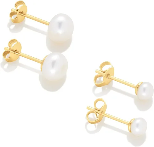 Vista 3 de Tienda Essentials 14K Gold or Sterling Silver Freshwater Pearl Stud Earring Set