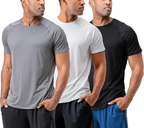 Vista 10 de DEVOPS Paquete de 3 camisetas atléticas de manga corta para hombre que Carbón / azul marino / acero