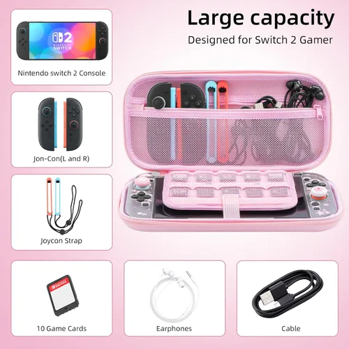 Vista 4 de BRHE Cute Travel Carrying Case for Nintendo Switch 2 (2025) Accessories Kit with Protective Cover, Glass Screen Protector, Adjustable Stand and