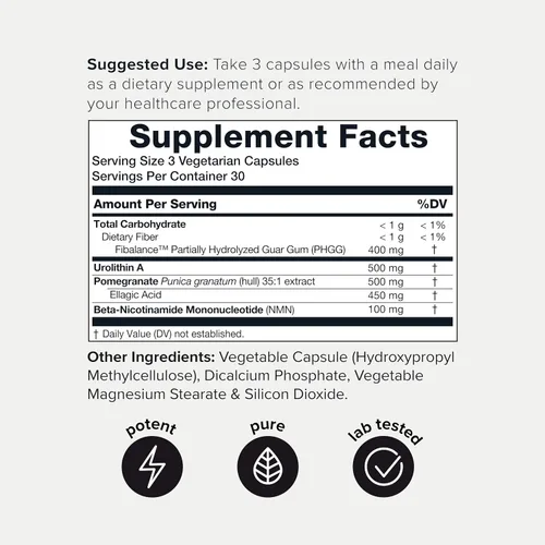 Vista 2 de Toniiq Suplemento complejo de urolitina A 4 en 1 de 1,500 mg con 500 mg