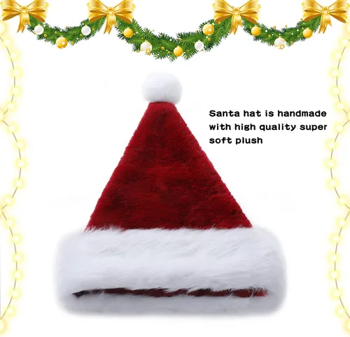 Vista 4 de Sombreros de Papá Noel para adultos, unisex, de terciopelo al tacto, cómodos, sombreros de Navidad para Año Nuevo, fiestas, suministros de Navidad
