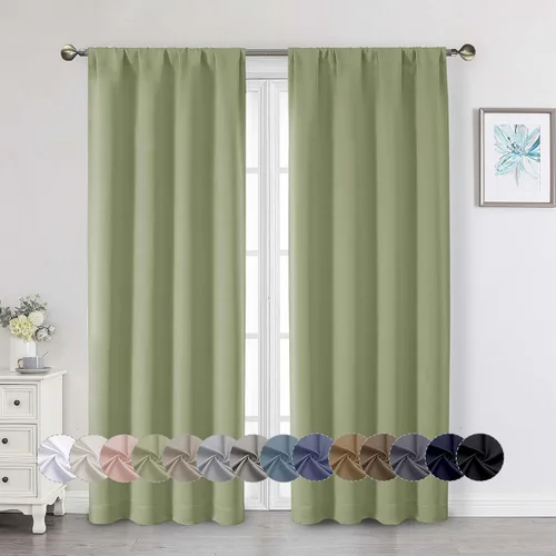 Vista 236 de Cortinas opacas para dormitorio, sala de estar, juego de 2 paneles de 54 pulgadas de largo, cortinas de oscurecimiento de habitación con aislamiento