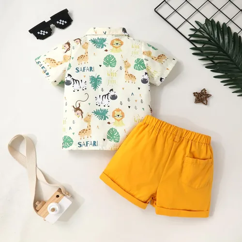 Vista 29 de JEELLIGULAR Conjunto de ropa de verano para bebé niño de manga corta con botones y pantalones cortos, trajes casuales para caballeros de 1 a 6 años