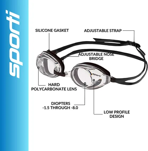 Vista 2 de Sporti Gafas ópticas antivaho unisex para adultos, gafas de natación -1.5D a -8.0D, gafas de natación antivaho para hombres y mujeres, anti UV