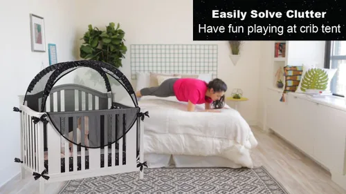 Vista 13 de Tienda de cuna de seguridad para mantener al bebé en Pop Up Mosquitero Netting Canopy Mesh Cover para niños pequeños - Negro