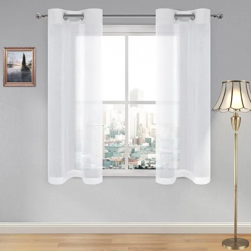 Vista 74 de DWCN Cortinas traslúcidas color verde frijol para sala de estar y dormitorio - Cortinas voile con aspecto de lino sintético con ojales en la parte