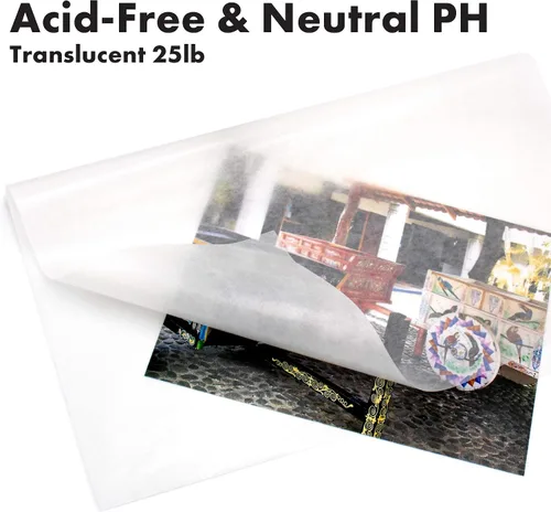 Vista 5 de Libre de ácidos con un pH neutro Protege arte y fotografías Hojas de papel Glassine Obra de arte, Krafts 16 pulgadas x 20 pulgadas - 100