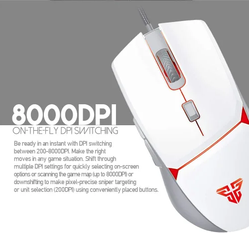 Vista 7 de Fantech Mouse ligero para juegos con cable blanco 8000 DPI 4 modos de retroiluminación RGB 6 botones programables mouse ergonómico para computadora