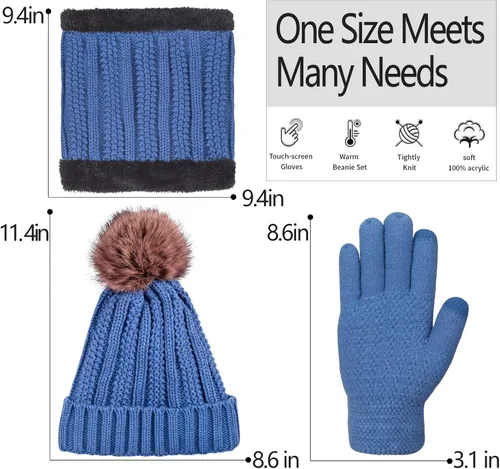 Vista 6 de Conjunto de guantes de invierno para mujer, gorro de forro polar, bufanda para pantalla táctil, guante 3 en 1