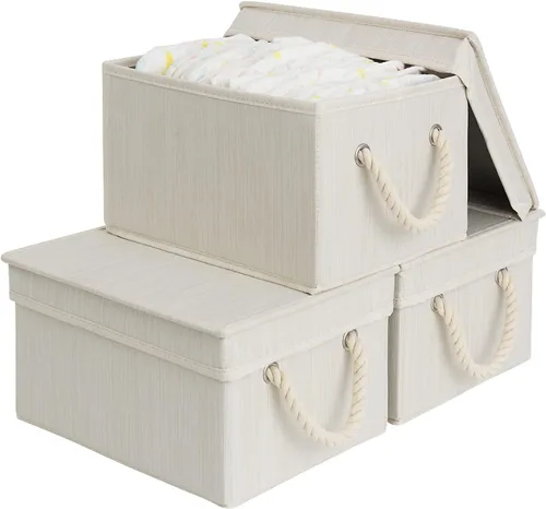 Vista 9 de StorageWorks - Cajas contenedoras con tapas, cajas de almacenamiento decorativas con tapa y asas de cuerda suave, cestas de almacenamiento plegables