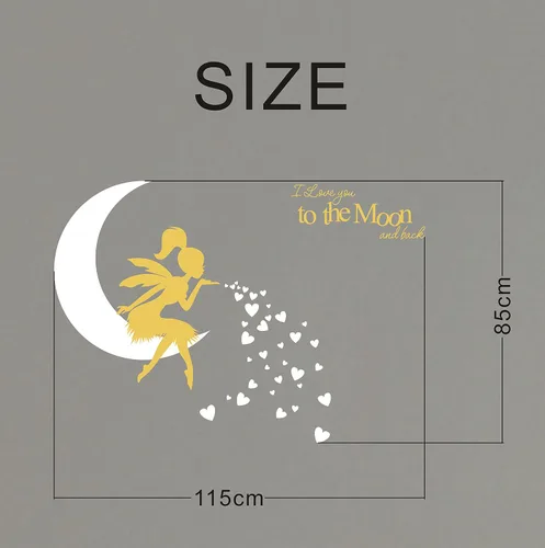 Vista 4 de Calcomanía de pared de hadas, "I Love You to The Moon and Back", calcomanía de pared de hadas para niñas, calcomanías de pared de dormitorio de Rosa