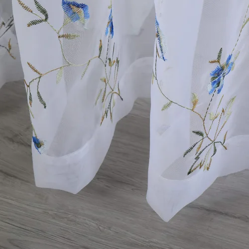 Vista 5 de Taisier Home Cortinas Traslúcidas Blancas Florales con Estampado de Flores y Bordado de Enredaderas para Dormitorio, Cortina con Bolsillo