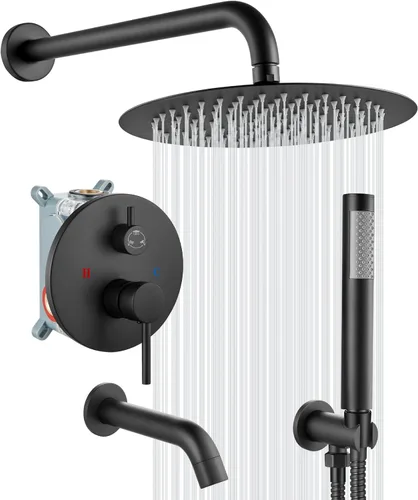Vista 14 de gotonovo Juego de grifo de ducha para bañera con válvula, negro mate, mano