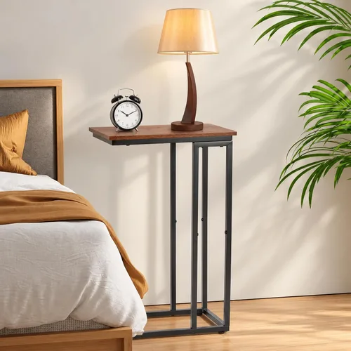 Vista 2 de Mesa auxiliar en forma de C, mesa auxiliar delgada deslizable Negro-2Pack