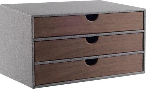 Vista 9 de Organizador de cajones apilable de piel sintética clásica hecha a mano, organiza accesorios de escritorio de oficina en casa y clasifica papel Beige
