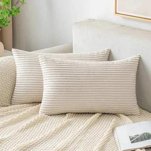 Vista 26 de EMEMA Fundas de Cojines Decorativos de Pana Suave a Rayas Cuadradas, Fundas de Almohadas de Primavera para Sofá, Dormitorio, Silla, Automóvil 16 x