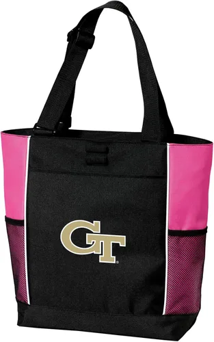 Vista 6 de Broad Bay Official Georgia Tech Tote Bag Zippered Travel Carryall Yellow Jackets Logo, 600D Polyester Canvas, Adjustable Web Handles, Front