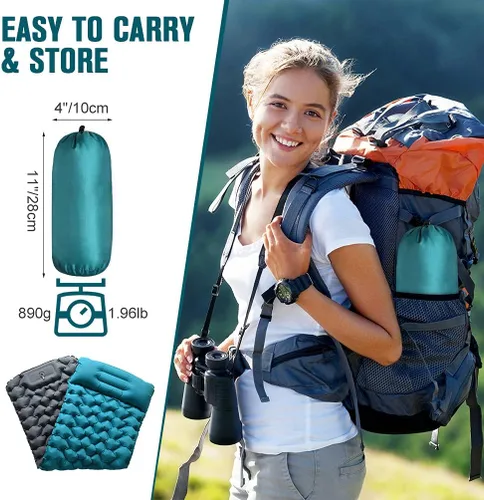 Vista 4 de Alfombrilla de dormir autoinflable para campamento, almohadilla de colchón de aire ultraligera conectable, 2 almohadillas anchas extra gruesas