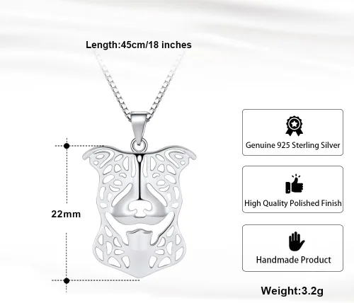 Vista 7 de Pitbull - Juego de collar de plata de ley y aretes colgantes por Ginger Lyne Ears Down Puppy Dog Pet Pendant Box Chain Doggie Animal Paw Print Heart