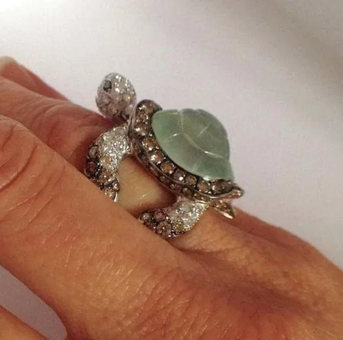 Vista 3 de Awmnjtmgpw - Anillo de plata de ley 925 con diseño innovador de tortuga pequeña diseño de ola de playa para vacaciones joyería preciosa talla 5-11