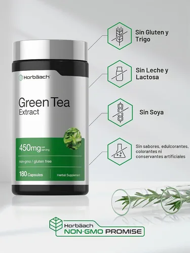 Vista 5 de Horbäach Suplemento de extracto de té verde 450 mg 180 cápsulas