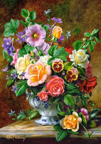 Vista 2 de CASTORLAND Rompecabezas de 500 piezas, flores en un jarrón, rompecabezas de flores y plantas, Albert Williams, rompecabezas de pintura, rompecabezas