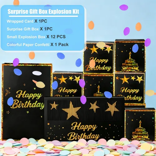 Vista 7 de BABORUI Caja de dinero de cumpleaños para efectivo, caja de explosión sorpresa de feliz cumpleaños con confeti, caja de regalo explosiva