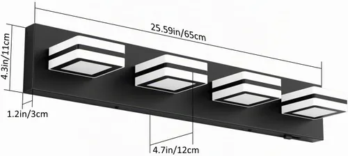 Vista 5 de Ralbay - Luces de tocador de baño de 5 temperaturas de color ajustables, negras, 4 luces, acrílicas, modernas, LED, mate, accesorios de iluminación