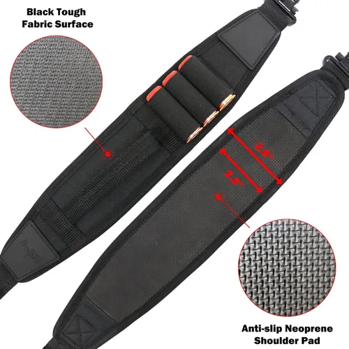 Vista 4 de HUNTPAL Two Point Shotgun Sling with Swivels and Quick-Grab Handle 3 Shotgun Shell Holders, Quick Adjustment Slider and Swivels, Neoprene Padded