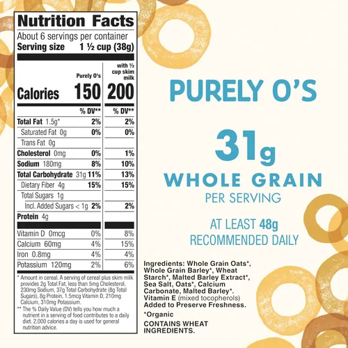 Vista 2 de Cascadian Farm Organic Purely O's - Cereal, 8.6 onzas