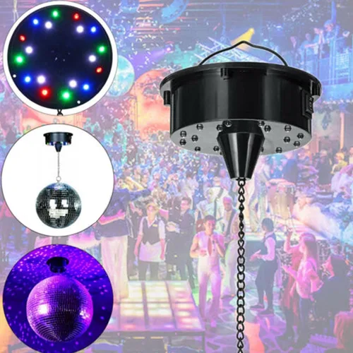 Vista 6 de Control de sonido, 18 luces LED, espejo giratorio de cristal, bola de reflejo de espejo colgante para discoteca DJ fiesta luz
