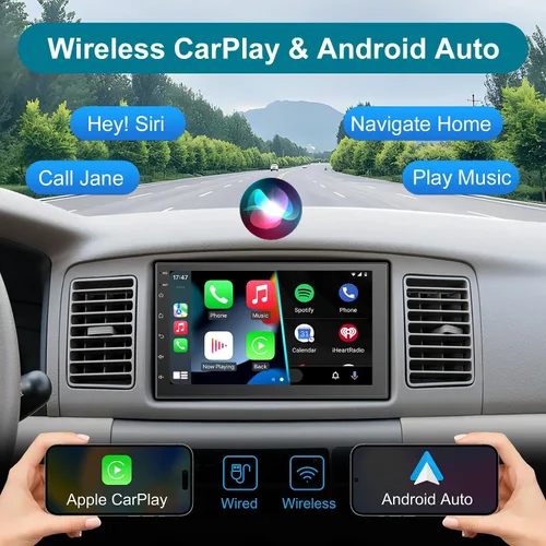 Vista 3 de Estéreo de coche de doble DIN de 7 pulgadas inalámbrico CarPlay inalámbrico Android Auto, Android 2+32G pantalla táctil unidad principal de radio
