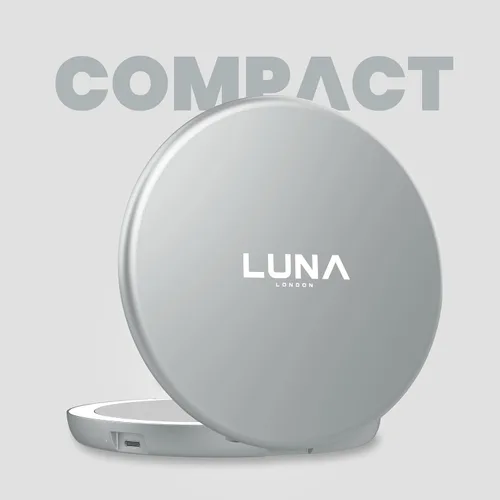 Vista 8 de LUNA London Compact Travel Mirror Travel Makeup Mirror with Light LED Lighted Vanity Mirror with 3 Light Modes 7X Magnification Folding Chalk