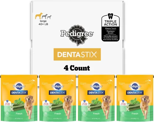 Vista 13 de Pedigree Dentastix - Golosinas para perros de raza grande, sabor a tocino, bolsa de 1.67 libras (32 golosinas) Triple action dental care, reduces