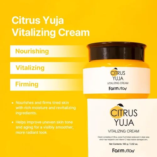 Vista 2 de FARMSTAY Citrus Yuja Vitalizing Cream – Crema hidratante facial con vitamina C con niacinamida para piel seca y sensible, reparación de barreras