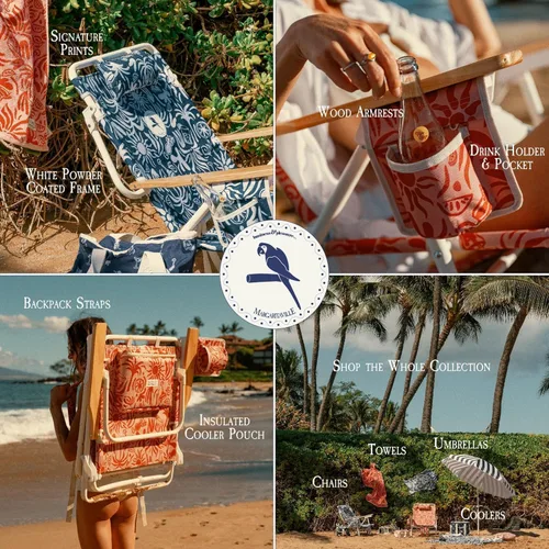Vista 6 de Business & Pleasure Co. Silla de playa Margaritaville Manana con mochila, reclinable, plana, ligera y portátil, bolsillo enfriador aislado