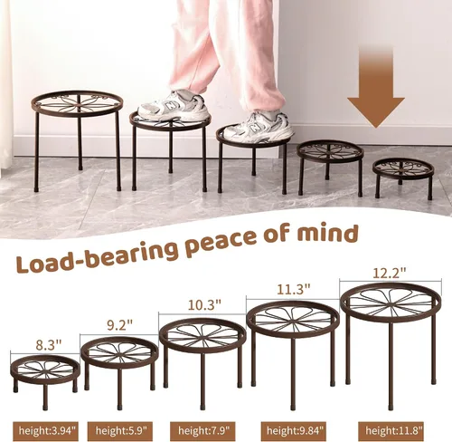 Vista 7 de Paquete de 5 soportes metálicos para plantas de interior y exterior, resistentes soportes de hierro antioxidante para macetas, soporte para macetas