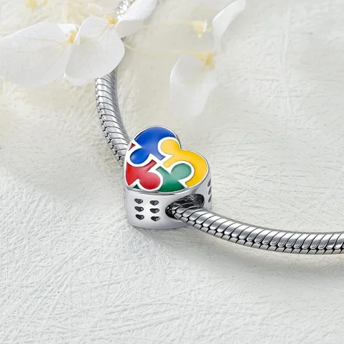 Vista 2 de LONAGO Abalorio personalizado de plata de ley 925 compatible con pulsera, collar, forma redonda de corazón personalizado
