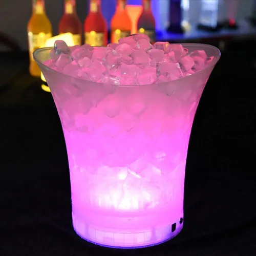 Vista 2 de SMETA Cubo de hielo LED para champán cerveza vino botella que cambia de color cerveza 5L enfriador de gran capacidad con LED, cubo de hielo portátil