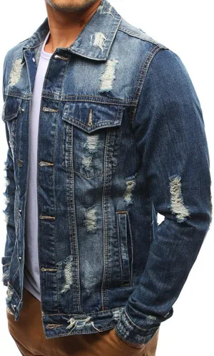 Vista 4 de chouyatou Chaqueta de mezclilla casual con botones en la parte delantera para hombre