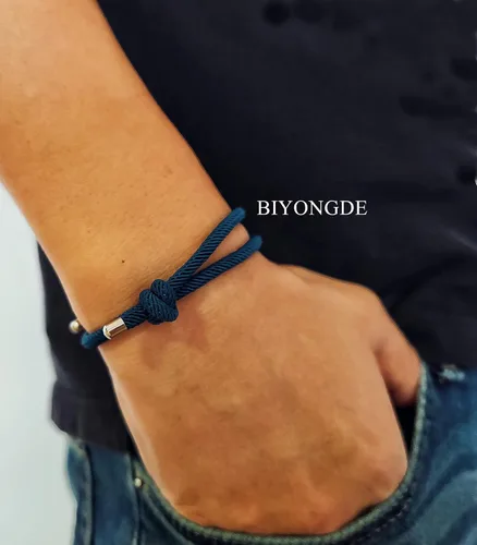 Vista 3 de Cuerda de amistad tejida náutica Boho pulsera hecha a mano trenzada cadena de acero encanto ajustable